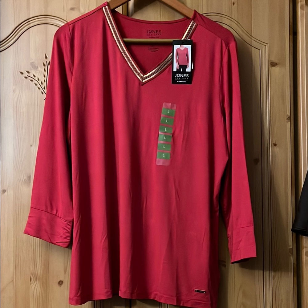 Jones New York Red 3/4 Sleeve Blouse